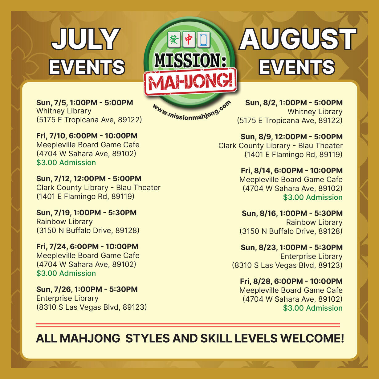 Mission: Mahjong! Las Vegas Events Mahjong group in Las Vegas with meetings and events every month