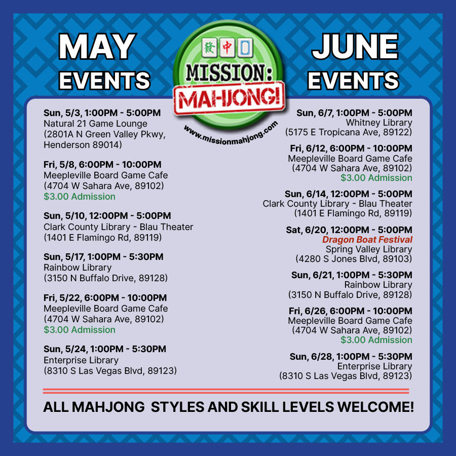 Mission: Mahjong! Las Vegas Events Mahjong group in Las Vegas with meetings and events every month